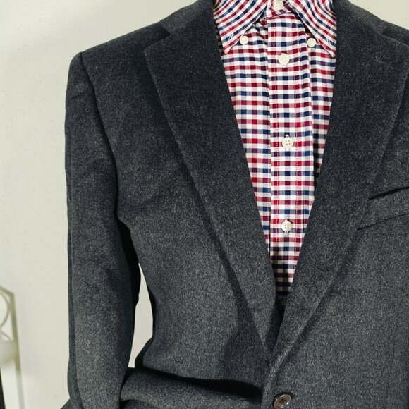 Claiborne Mens Sport Coat Two Button Flannel Wool Silk Cashmere Charcoal BLK 44L - Picture 4 of 14